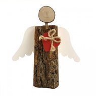 AMADEA Wooden angel with bark with white wings and red heart, solid wood, 19x13,5x3 cm - Angel Statue