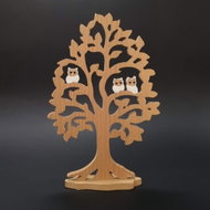 AMADEA Wooden Tree with White Owls 25cm - Decoration