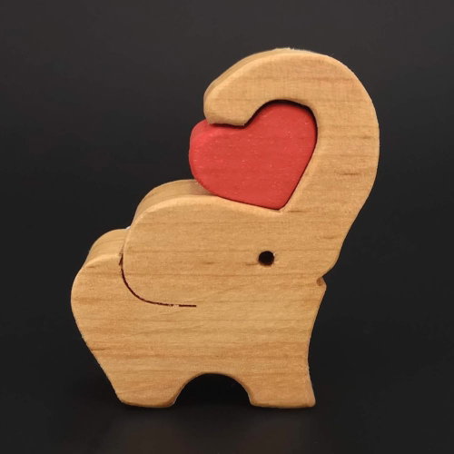 AMADEA Wooden Elephant with Heart, Solid Wood, 6x5x2cm - Decoration - Main image