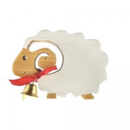 AMADEA White Wooden Decoration Sheep with Bell 6cm - Decoration