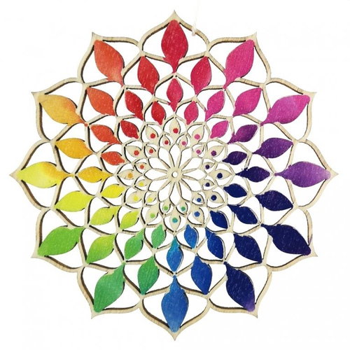 AMADEA Wooden Decoration Mandala Rainbow 9cm - Decoration - Main image