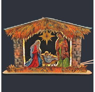 AMADEA Wooden Illuminated Nativity Scene Portal, Coloured, 25cm - Christmas Decoration