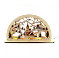 AMADEA Wooden Illuminated Cut-out with Village Motif, Sepia, 38cm - Decoration