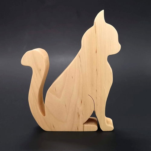 AMADEA Wooden Decoration of Sitting Cat, Solid Wood, 15x12,5x2,5 - Decoration - Main image