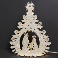 AMADEA Wooden Illuminated Tree Portal with Nativity Scene, 46x36x10cm - Christmas Decoration
