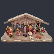 AMADEA Set of Wooden Grey-brown Nativity Scene with Figures - 45cm - Christmas Decoration