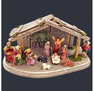 AMADEA Set of Wooden Grey-brown Nativity Scene with Figures, 38cm - Christmas Decoration