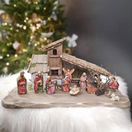 AMADEA Set of Wooden Gray-brown Nativity Scene with Figures, 45cm - Christmas Decoration