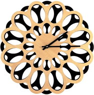 AMADEA Wooden Flower Clock, Wood/Black Combination, Diameter of 30cm - Wall Clock