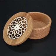 Amadea Wooden Round Box, Solid Wood with a Poplar Plywood Insert in the Shape of a Mandala, 8x3cm - Wooden Box
