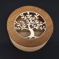Amadea Wooden Round Box with Insert - Tree, Solid Wood, 8x3cm - Wooden Box