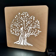 AMADEA Wooden lamp with tree motif, size 20 cm, with LED light with 12V transformer - Table Lamp