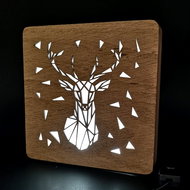AMADEA Wooden lamp with deer motif, size 20 cm, with LED light with 12V transformer - Table Lamp