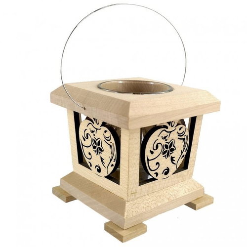 AMADEA Wooden Lantern with Apple Motif, Solid Wood, 9x9x9cm - Lantern - Main image