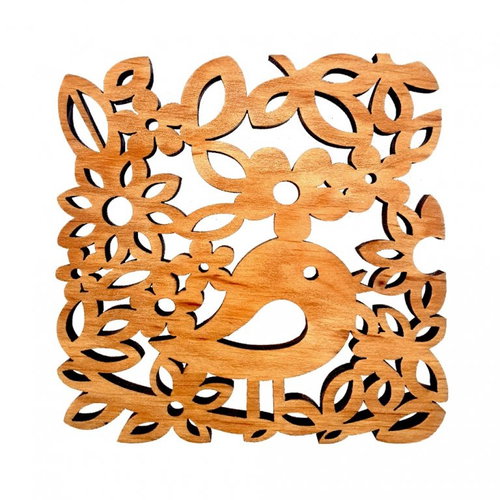 AMADEA Wooden coaster square with bird, solid wood, 9x9 cm - Coaster - Main image
