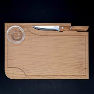 AMADEA Dřevěné prkénko na steak s nožem a miskou, masivní dřevo, 30x20x1,5 cm - Prkénko