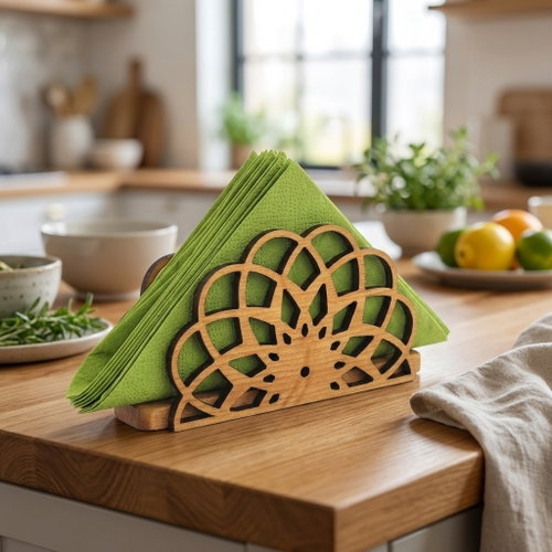 AMADEA Mandala-shaped wooden napkin holder, solid wood, 12,3x6,5x3,5 cm - Napkin Holders - Main image