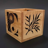 AMADEA Wooden Candlestick Block with Yin-yang Motif and Twigs, Solid Wood, 10x10x10cm - Candlestick