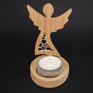 AMADEA Wooden Candlestick Angel with Insert - Heart, Solid Wood, 10x7,5x1,5cm - Candlestick