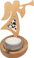 AMADEA Wooden Candlestick Angel with Trumpet with Insert, Solid Wood, 10x7,5x1,5cm - Candlestick
