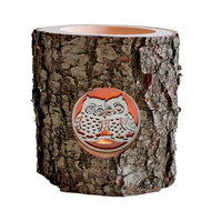 AMADEA Wooden Candlestick from Bark Trunk with Insert - Owls, Solid Wood, Height 12cm - Candlestick