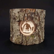 AMADEA Wooden Candlestick made of Bark Trunk with Nativity Scene, Solid Wood, Height 12cm - Candlestick