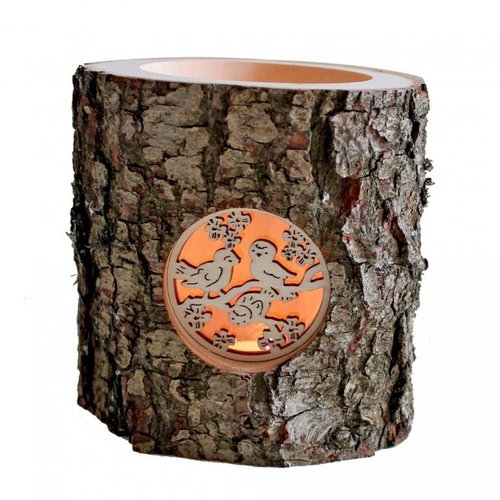 AMADEA Candlestick made of Bark Trunk with a Insert - Birds 12cm - Candlestick - Main image