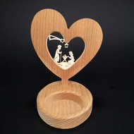 AMADEA Wooden Heart Candlestick with Insert - Nativity Scene, Solid Wood, Height 10cm - Candlestick