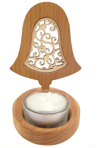 AMADEA Wooden Candlestick Bell with Insert - Ornament, Solid Wood, Height 10cm - Candlestick - Main image