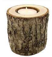 AMADEA Wooden Candlestick Bark Trunk, Solid Wood, Height 8cm - Candlestick