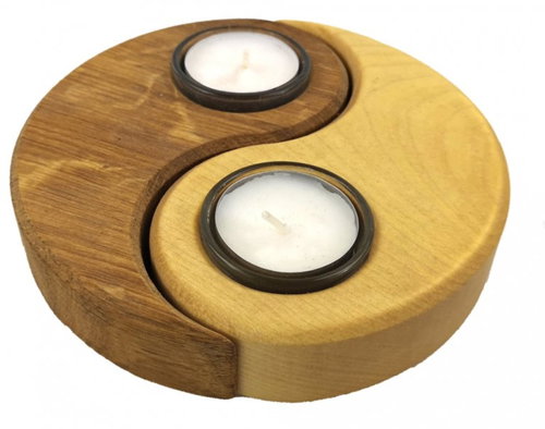 AMADEA Wooden Candlestick Yin - Yang, Solid Wood, 15x11,5x3cm - Candlestick - Main image