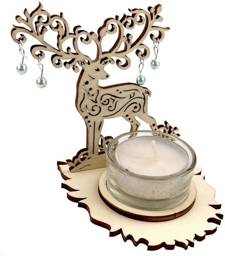 AMADEA Wooden Candlestick Deer with Beads, Height 10cm - Candlestick - Main image