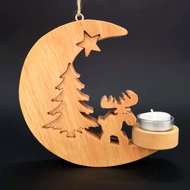 AMADEA Wooden Candlestick for Hanging in the Shape of the Moon with a Reindeer, Solid Wood, 20x18x2 - Candlestick