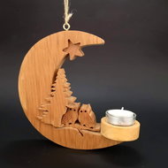 AMADEA Wooden Candlestick for Hanging in the Shape of the Moon with Owls, Solid Wood, 20x18x2cm - Candlestick