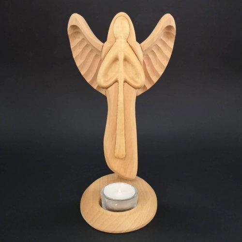 AMADEA Wooden Candlestick Angel with Flute, Solid Wood, 24x14x2cm - Candlestick - Main image