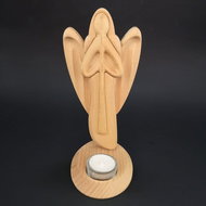 AMADEA Wooden Candlestick Angel with Flute, Solid Wood, Height 22cm - Candlestick