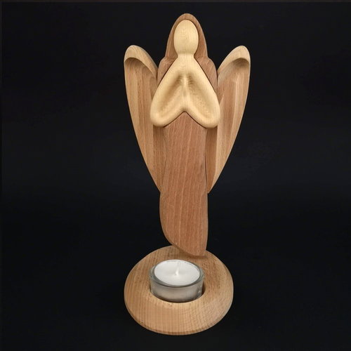 AMADEA Wooden Candlestick Angel Praying, Solid Wood, 22x12x2cm - Candlestick - Main image
