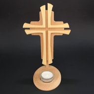 AMADEA Wooden Candlestick Cross, Solid Wood, Height 24cm - Candlestick