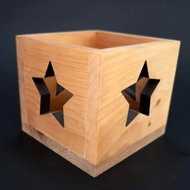 AMADEA Wooden Candlestick in the Shape of a Cube with a Star, Solid Wood, 10x10x10cm - Candlestick