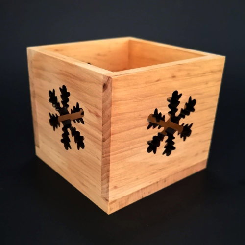 AMADEA Wooden Candlestick Cube with Snowflake Motif, Solid Wood, 10x10x10cm - Candlestick - Main image