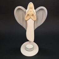 AMADEA Wooden Candlestick Angel with Heart, Coloured, Solid Wood, Height of 25cm - Candlestick