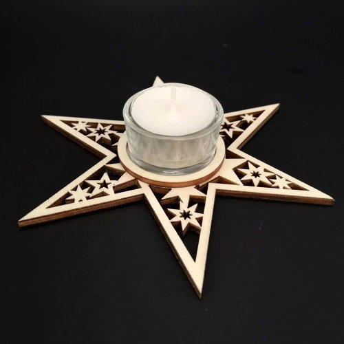 AMADEA Wooden Candlestick Star, Diameter of 16cm - Candlestick - Main image