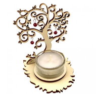 AMADEA Wooden Candlestick Tree with Red Ornaments, Height 10cm - Candlestick