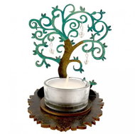 AMADEA Wooden Candlestick Tree Green with White Ornaments, Height 10cm - Candlestick
