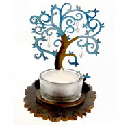 AMADEA Wooden Candlestick Tree Blue with White Ornaments, Height 10cm - Candlestick