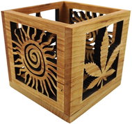 AMADEA Wooden Candlestick Block with Leaf and Sun Motif, Solid Wood, 10x10x10cm - Candlestick