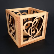 AMADEA Wooden Candlestick Block with a Motif of Birds and Hearts with a Treble Clef, Solid Wood, 10x - Candlestick