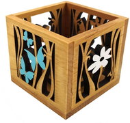 AMADEA Wooden Candlestick Cube with Butterfly and Flower Motif, Coloured, Solid Wood, 10x10x10cm - Candlestick
