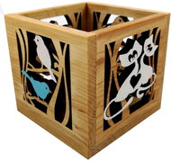 AMADEA Wooden Candlestick Cube with Motif of Birds and Cats, Coloured, Solid Wood, 10x10x10cm - Candlestick
