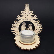 AMADEA Wooden Candlestick Nativity Scene in a Tree, 11cm - Candlestick